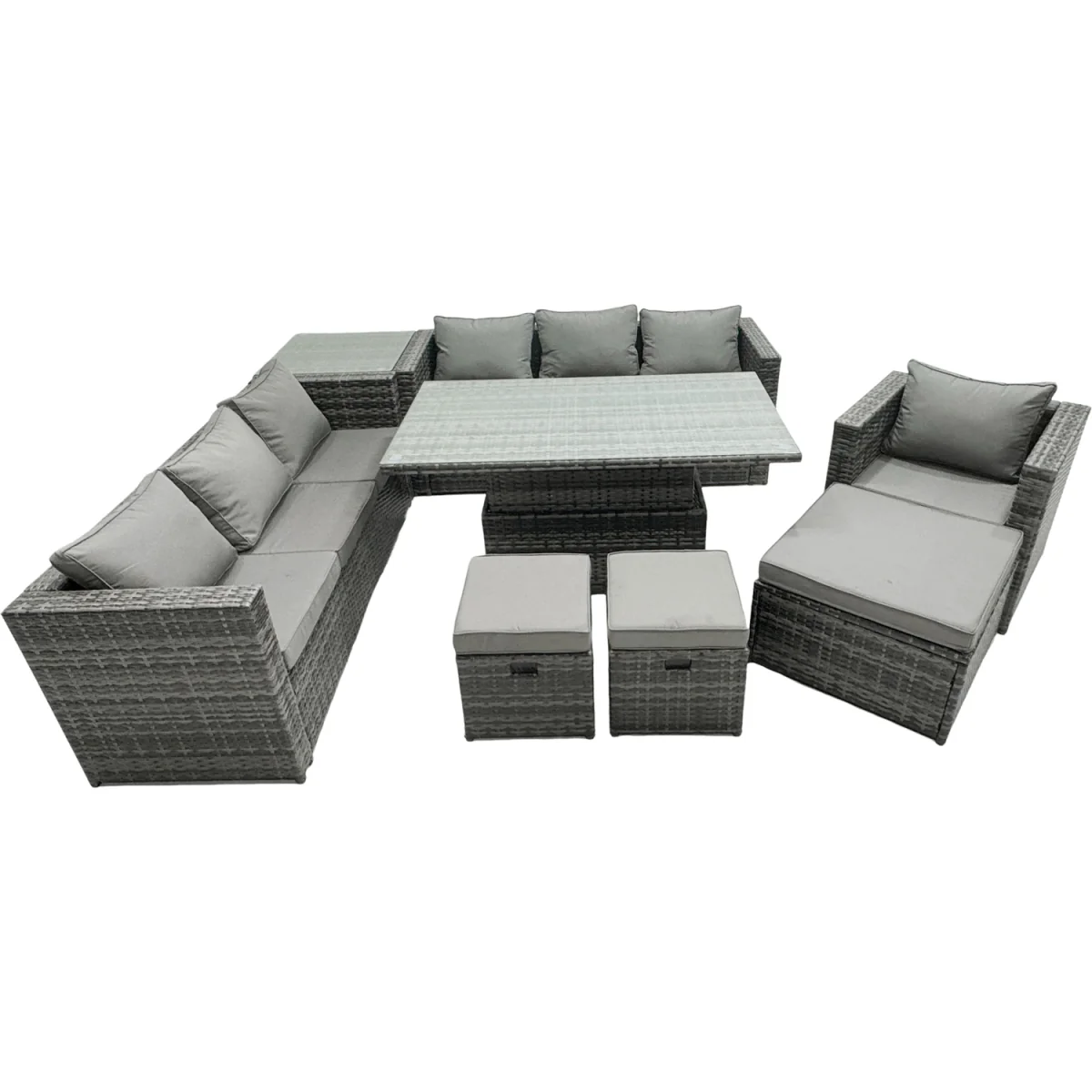 Fimous PE Rattan Garden Sofa Set with Rising Table & Footstools Dark Grey - Dark grey mixed rattan with dark grey fabric – image 5