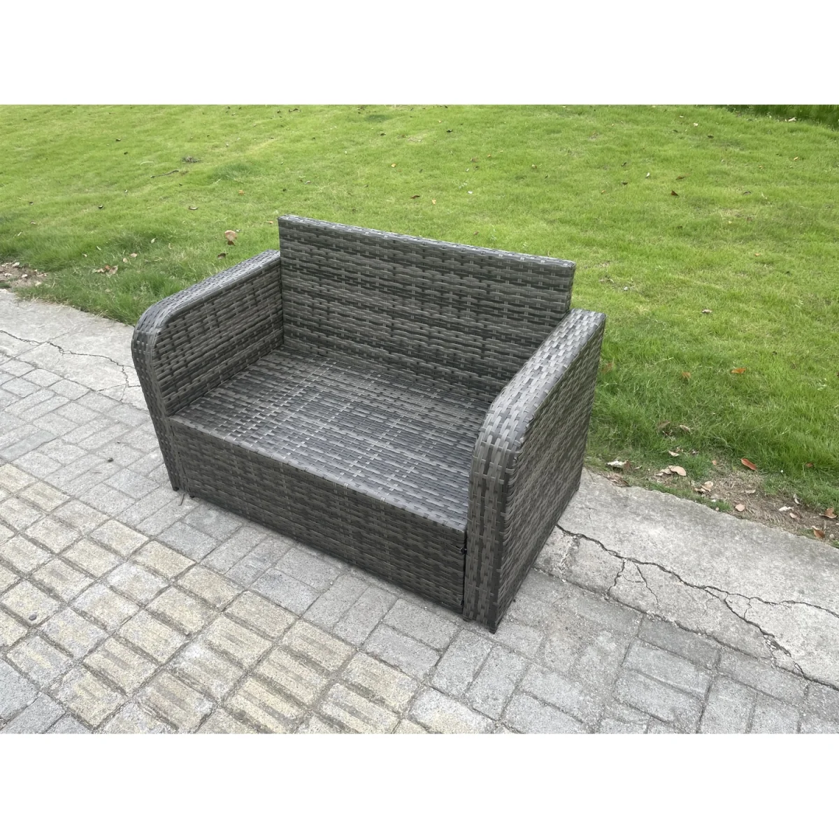 Fimous High Back 4-Seater Rattan Garden Sofa Set with Tempered Glass Coffee Table Dark Grey - Dark Grey Mixed – image 4