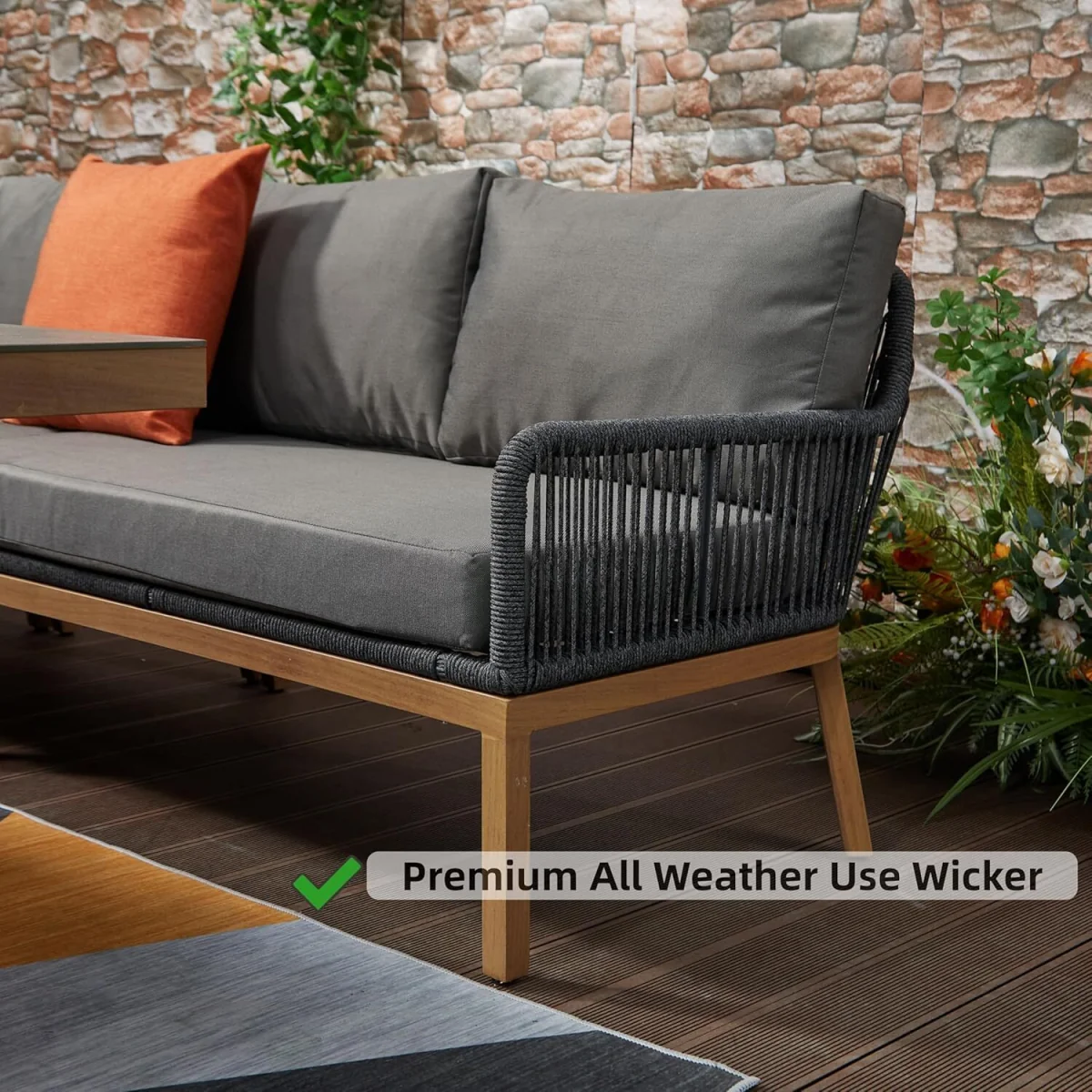 Aluminium 9 Seaters Outdoor Corner Sofa Set with Stool - Grey – image 6