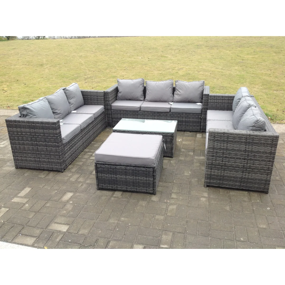 Outdoor Rattan Garden Furniture Lounge Sofa Set Big Footstool - Dark Grey Mixed – image 2