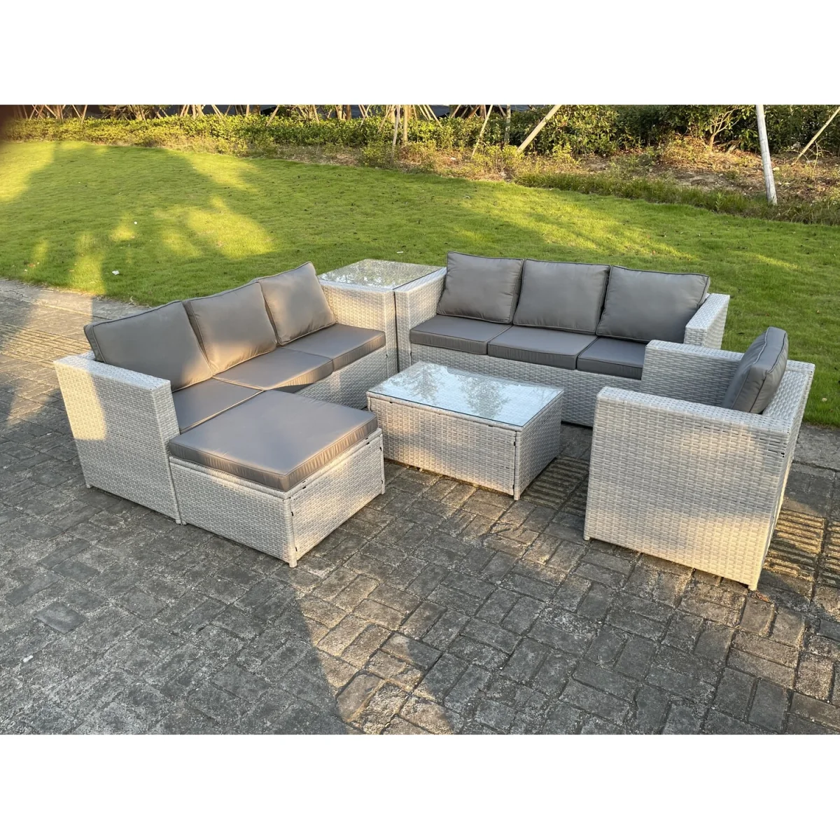 Light Grey PE Rattan Garden Furniture Set Corner Lounge Sofa Set - Light Grey Mixed – image 2
