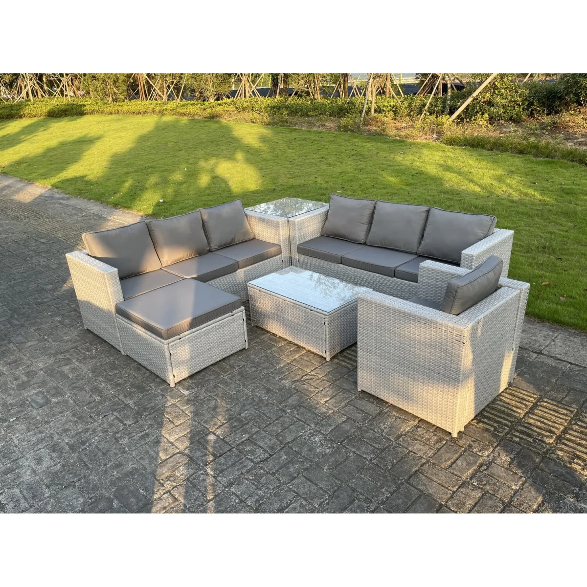 Light Grey PE Rattan Garden Furniture Set Corner Lounge Sofa Set - Light Grey Mixed – image 3