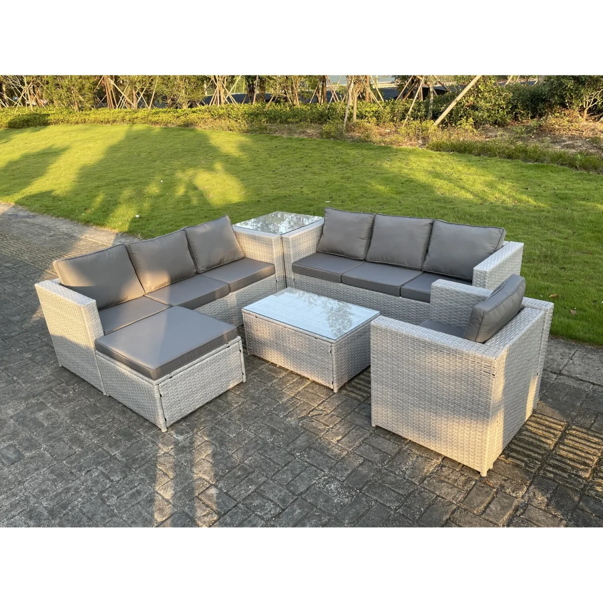 Light Grey PE Rattan Garden Furniture Set Corner Lounge Sofa Set - Light Grey Mixed – image 4