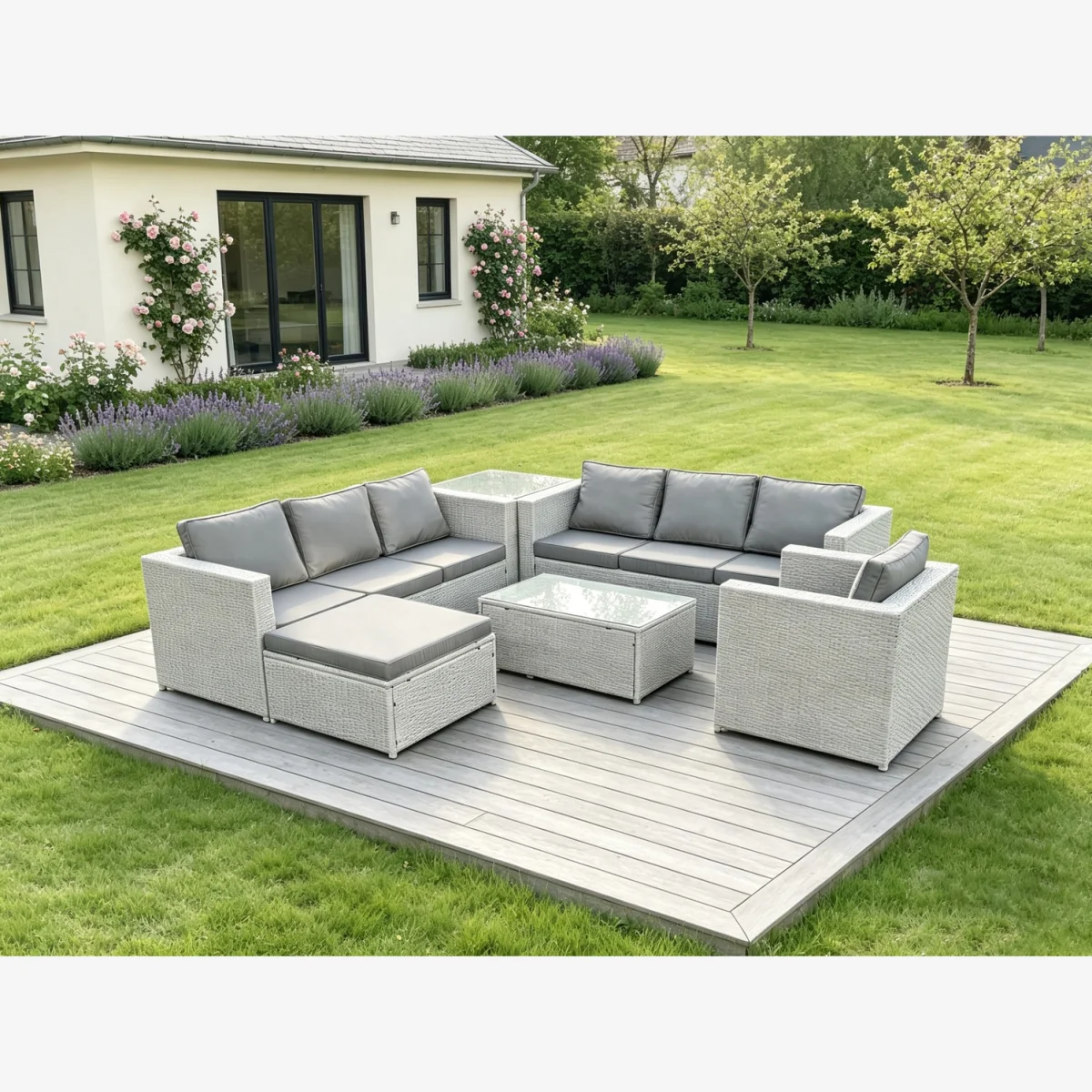 Light Grey PE Rattan Garden Furniture Set Corner Lounge Sofa Set - Light Grey Mixed – image 1
