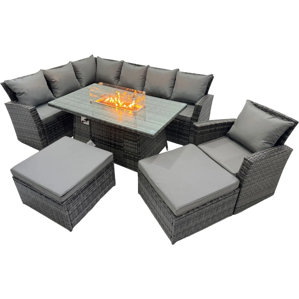Fimous Poly Rattan Outdoor Corner Sofa Set with Fire Pit Table and 2 Stools, Dark Grey. - Dark Grey Mixed – image 2