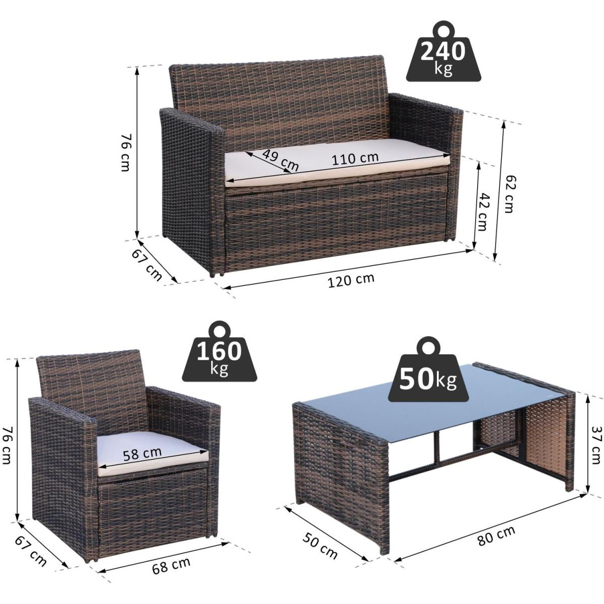 4 Piece Rattan Garden Sofa Set - Brown – image 2