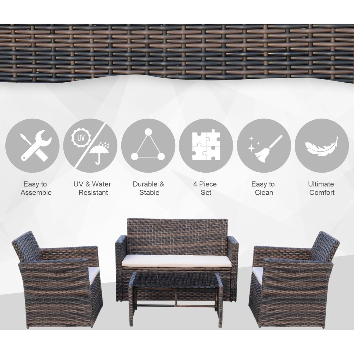 4 Piece Rattan Garden Sofa Set - Brown – image 3