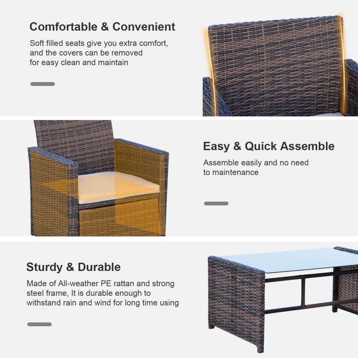4 Piece Rattan Garden Sofa Set - Brown – image 4
