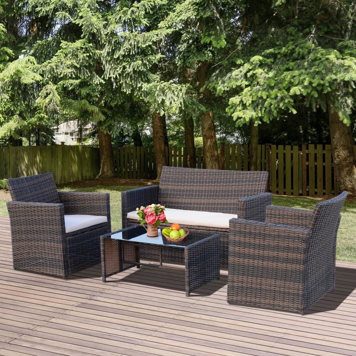 4 Piece Rattan Garden Sofa Set - Brown – image 1