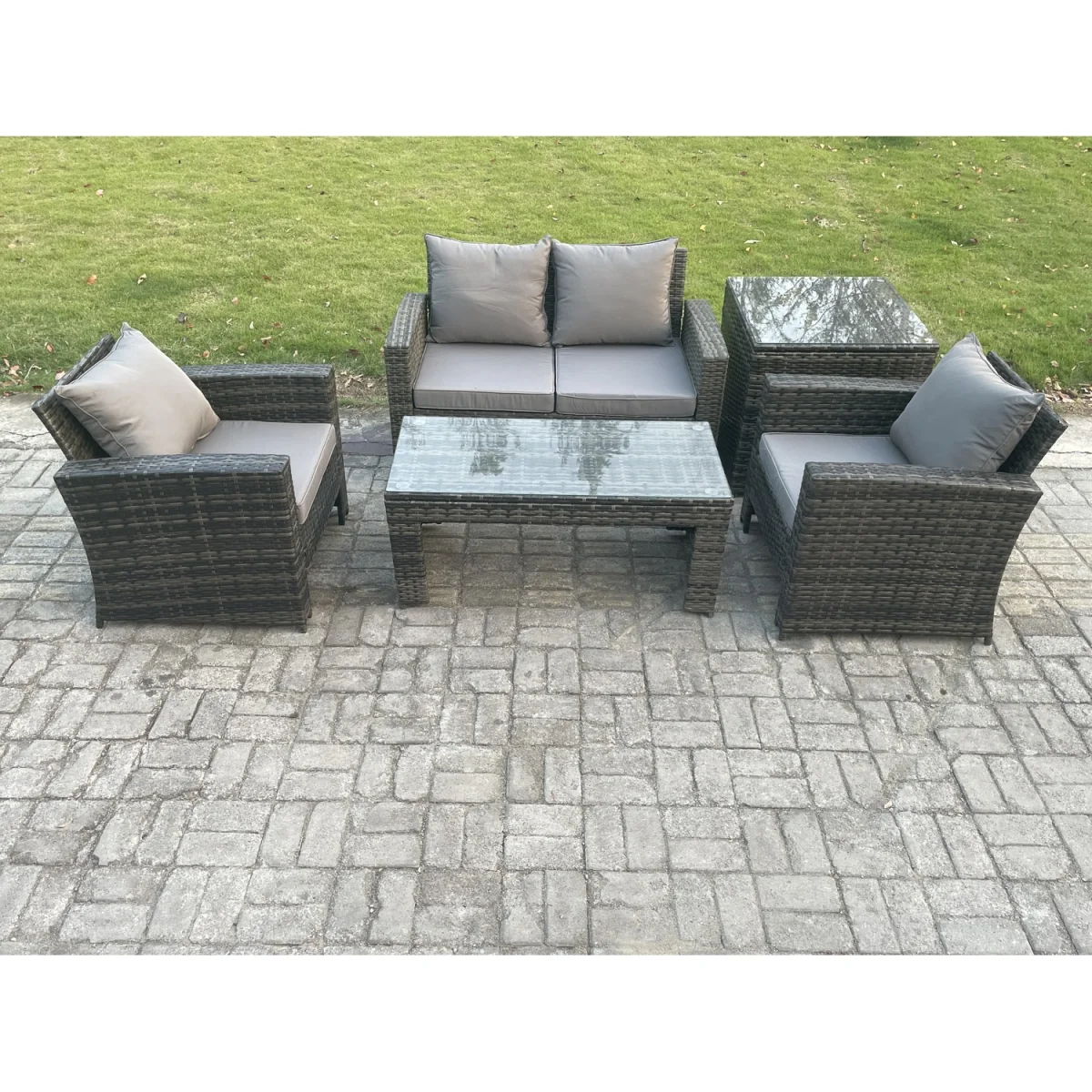 Fimous 4-Seater Outdoor Rattan Sofa Set with Coffee and Side Table, Dark Grey Mixed. - Dark Grey Mixed – image 4