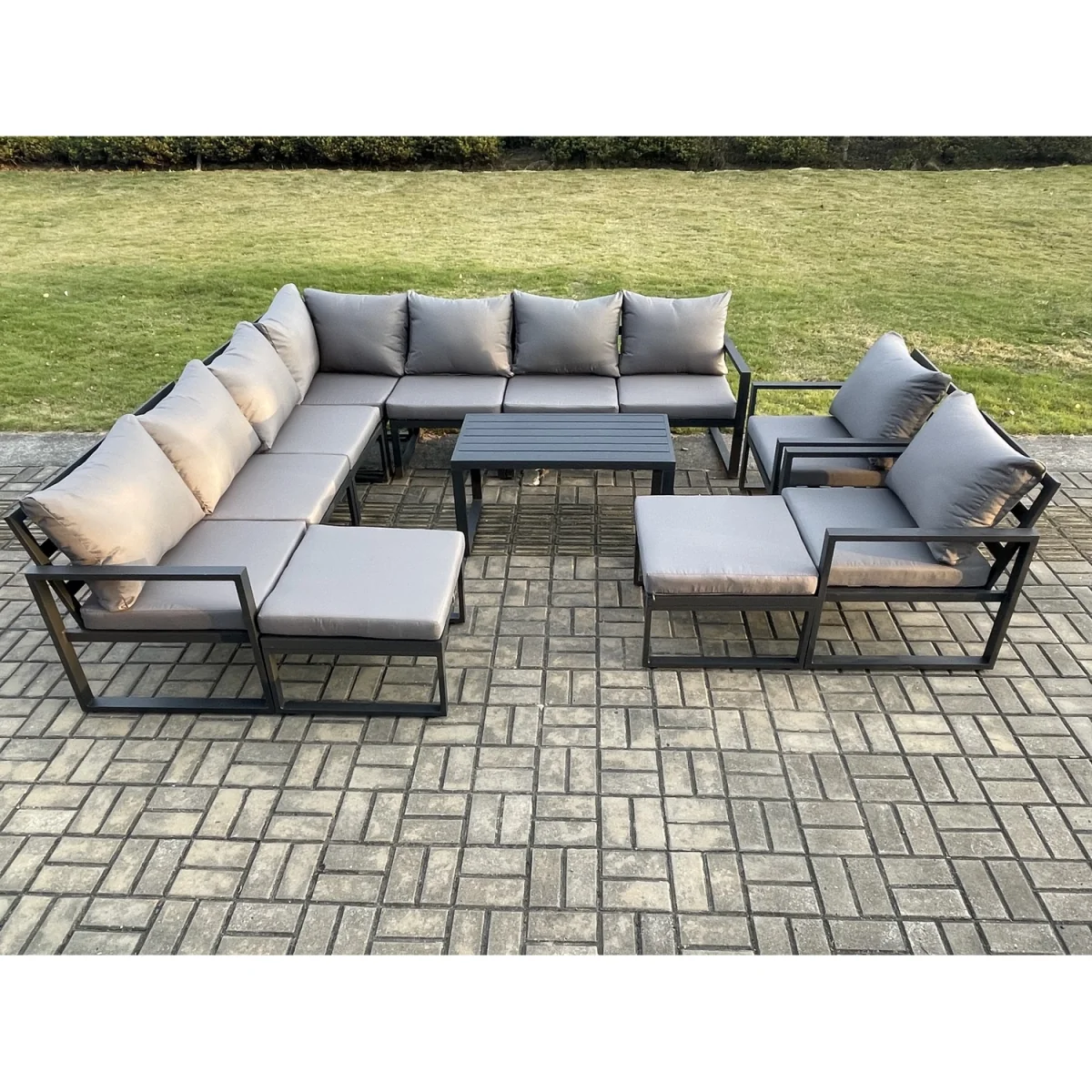 Fimous 11-Seat Aluminium Outdoor Corner Sofa Set Dark Grey - Dark Grey – image 2