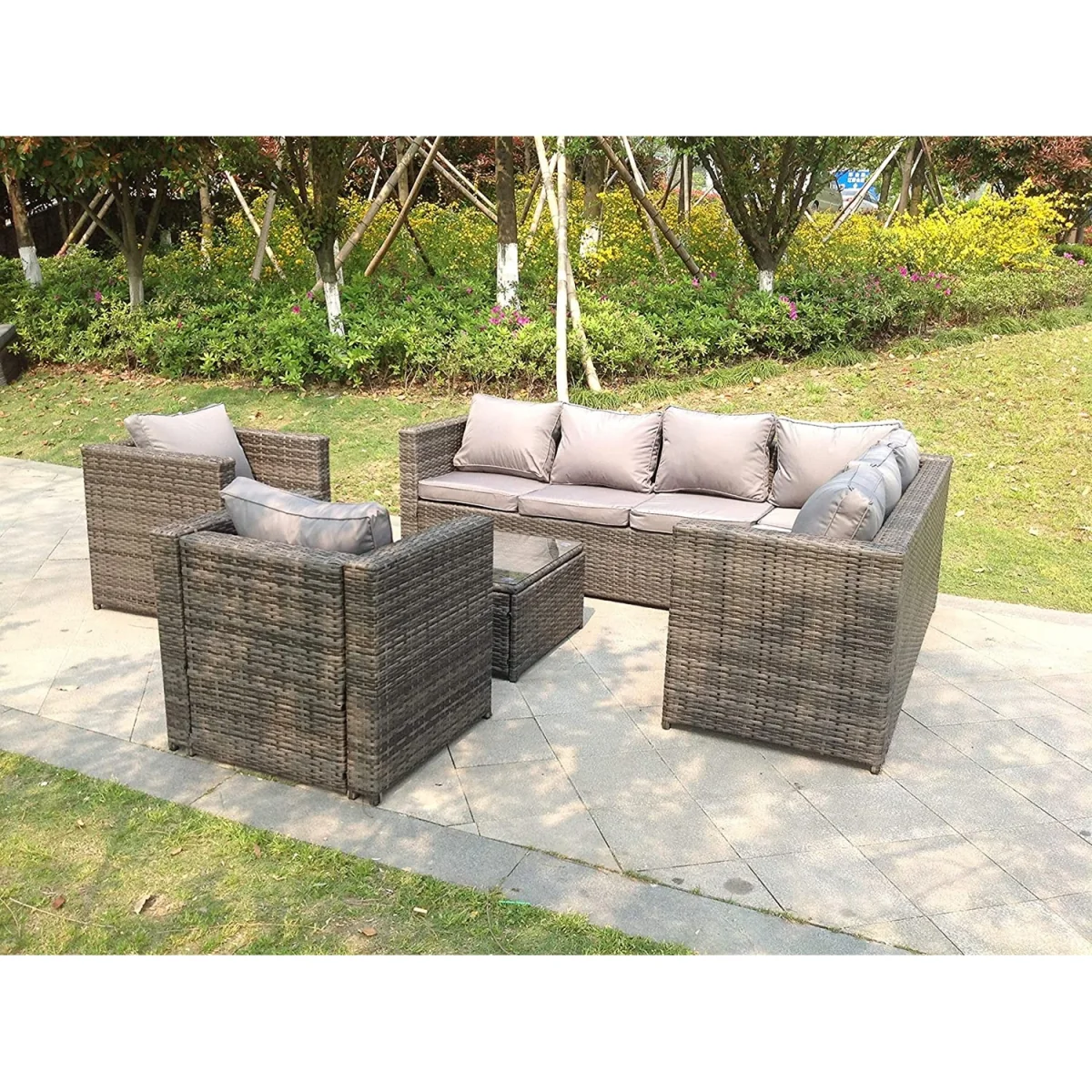 8 Seater Grey Rattan Corner Sofa Sets Garden Furniture Outdoor - Dark Grey Mixed – image 2