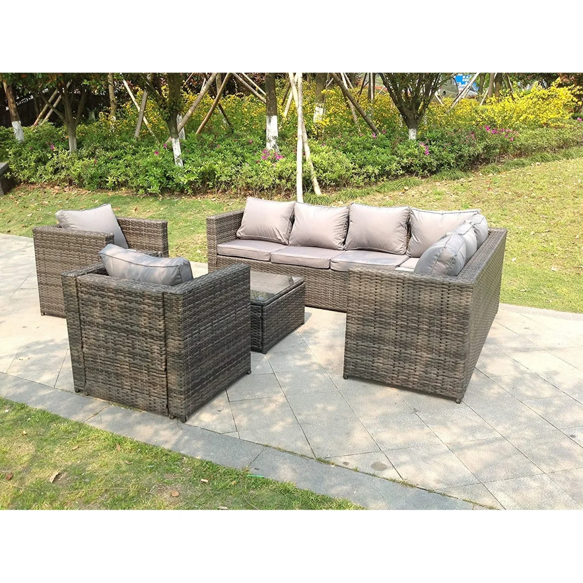 8 Seater Grey Rattan Corner Sofa Sets Garden Furniture Outdoor - Dark Grey Mixed – image 3