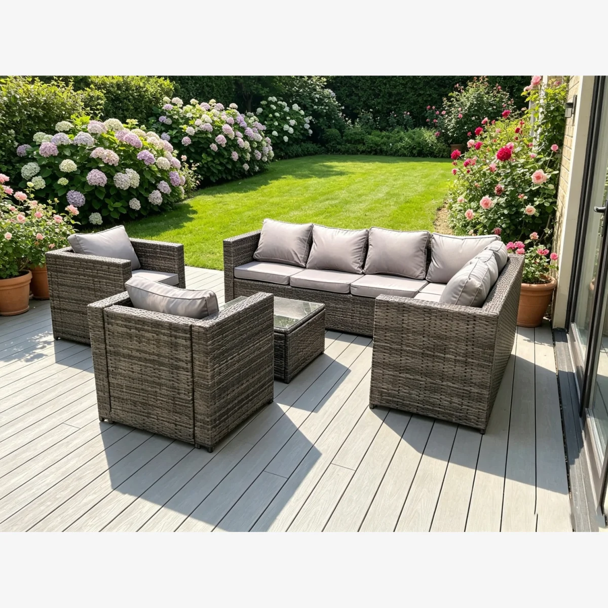 8 Seater Grey Rattan Corner Sofa Sets Garden Furniture Outdoor - Dark Grey Mixed – image 1