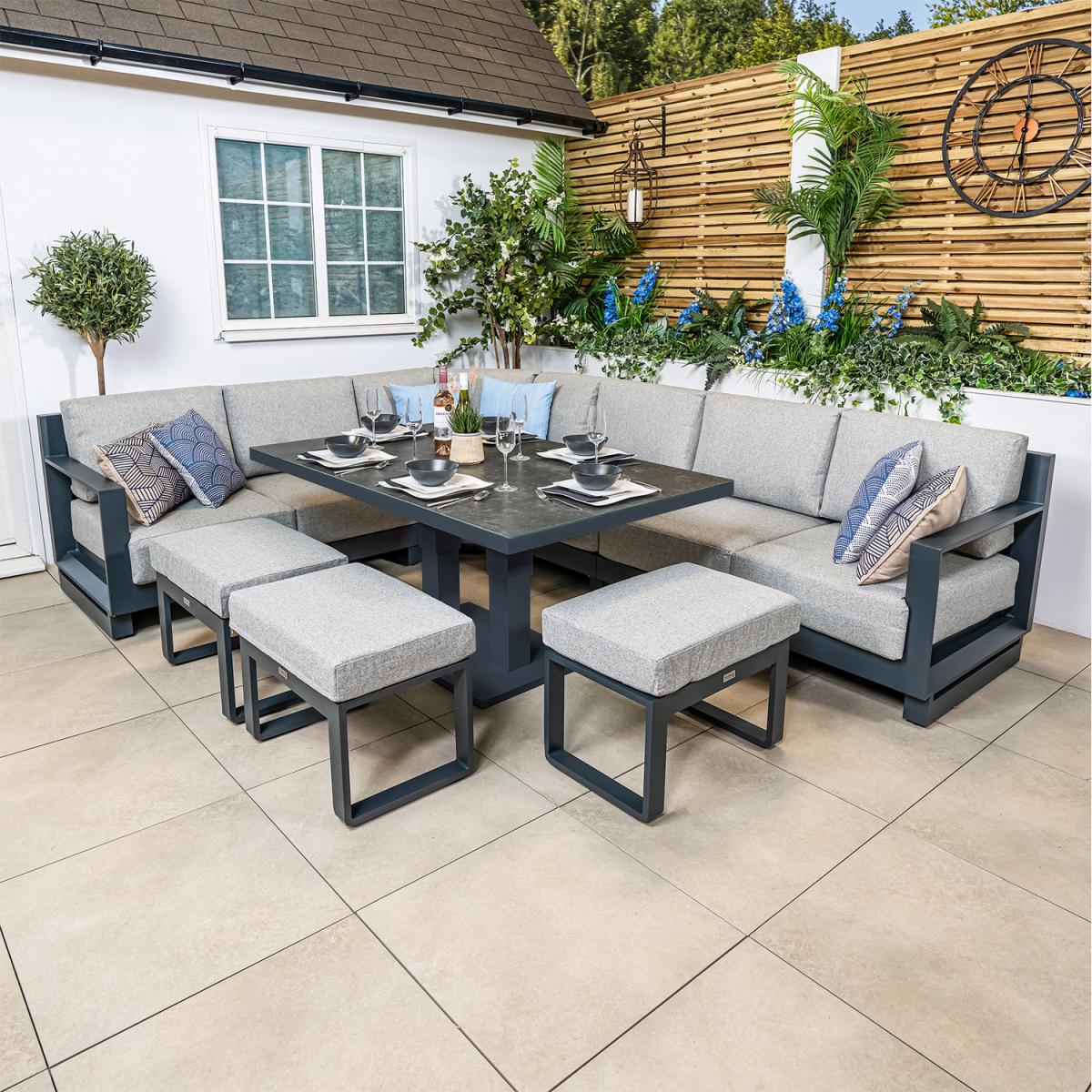 Bracken Outdoors Aluminium Corner Sofa Set with Adjustable Table - Grey