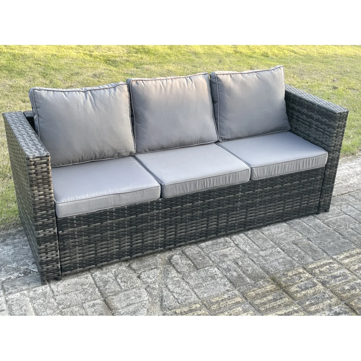 Fimous 10-Seater Outdoor Lounge Sofa Set - PE Rattan, Tempered Glass & Steel Frame. - Dark Grey Mixed – image 3
