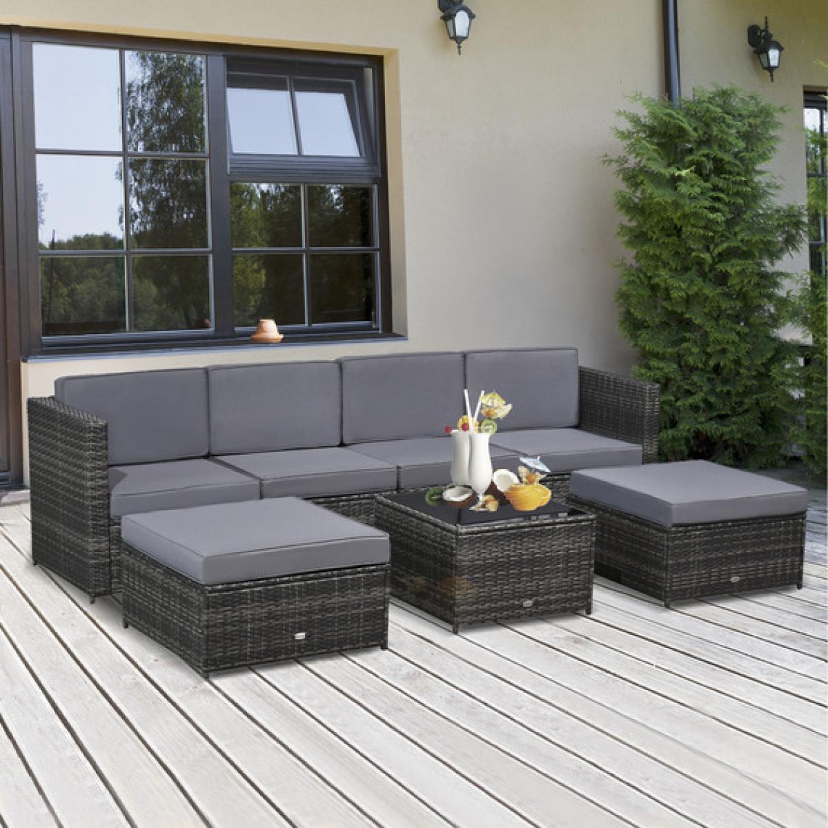 7 Piece Outdoor Rattan Wicker Sofa Set - Dark Grey