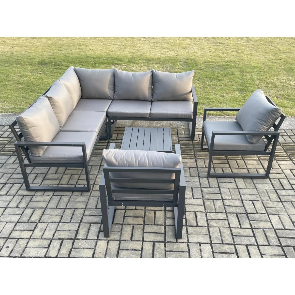 Fimous 7-Seater Aluminium Outdoor Lounge Set Dark Grey - Dark Grey – image 3