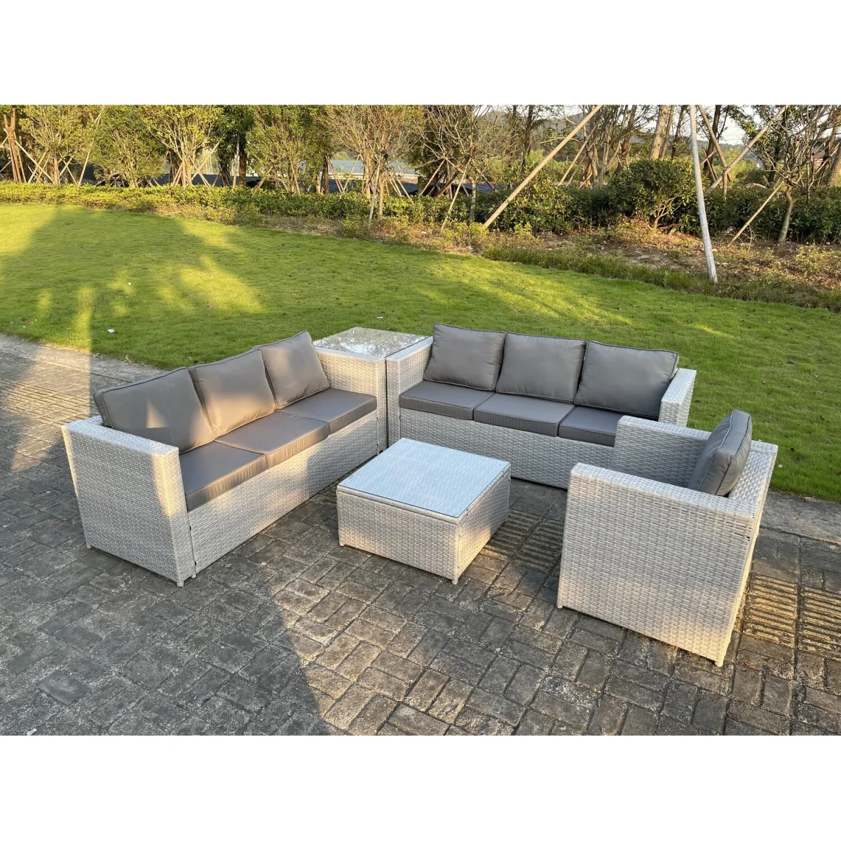 Light Grey Rattan Garden Outdoor Lounge Sofa Set 7 Seater - Light Grey Mixed – image 2