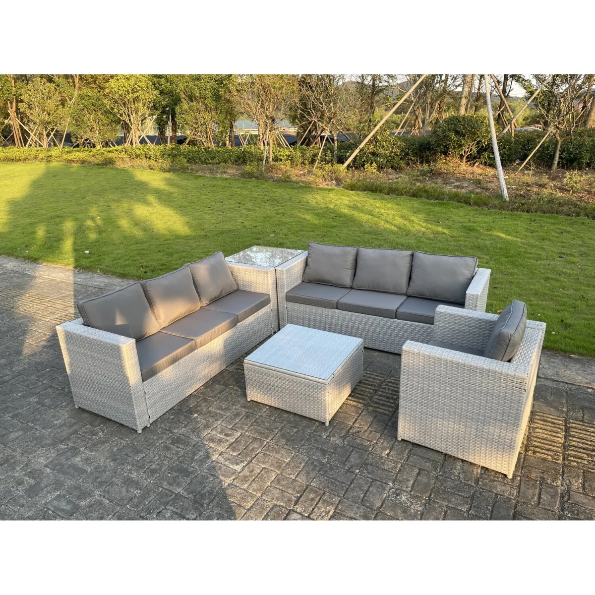 Light Grey Rattan Garden Outdoor Lounge Sofa Set 7 Seater - Light Grey Mixed – image 3