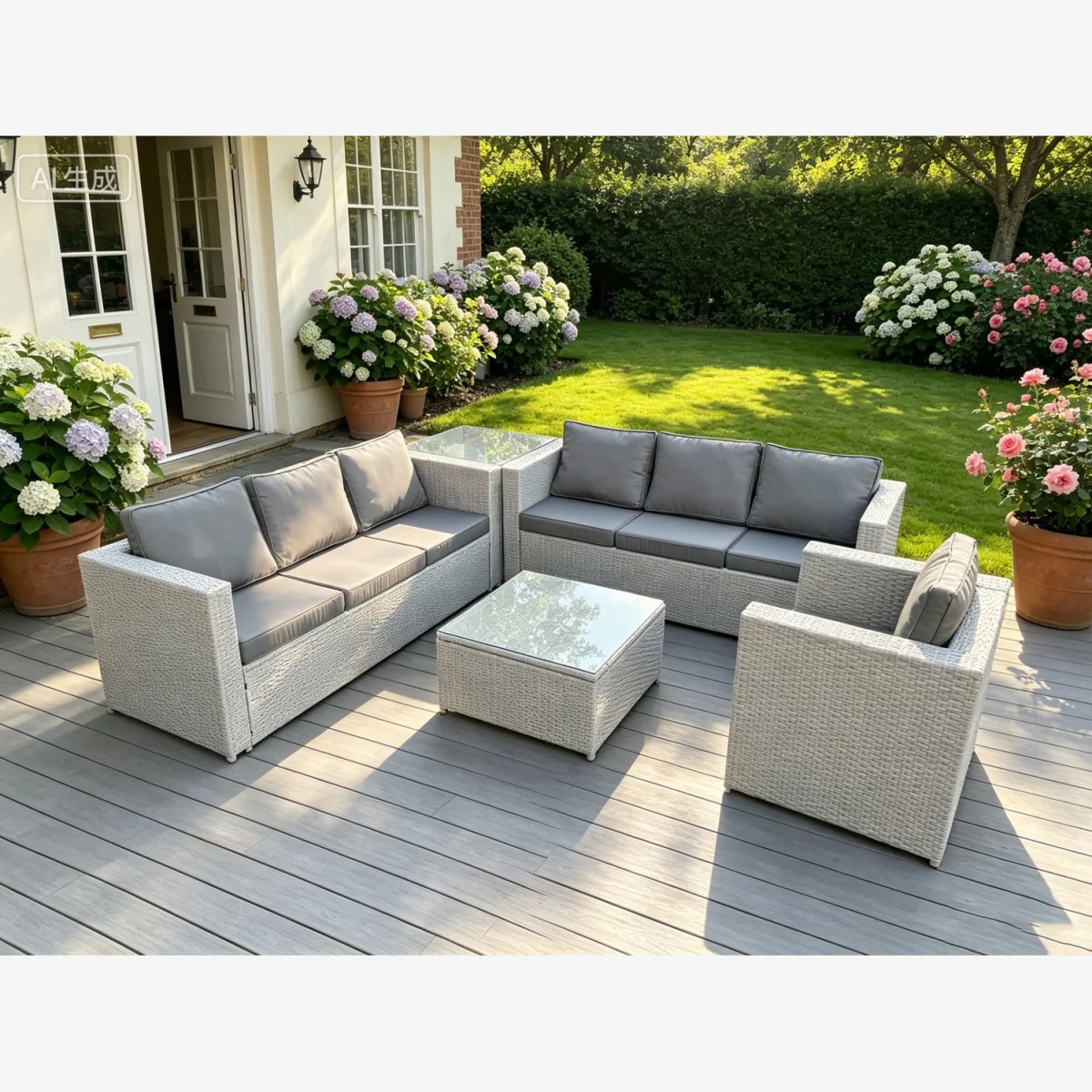 Light Grey Rattan Garden Outdoor Lounge Sofa Set 7 Seater - Light Grey Mixed – image 1