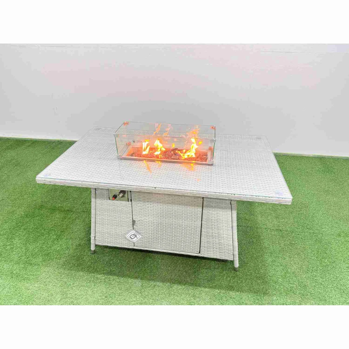 Fimous 7 Seat Rattan Garden Corner Sofa Set with Gas Fire Pit Dining Table and Big Footstool - Light Grey – image 4