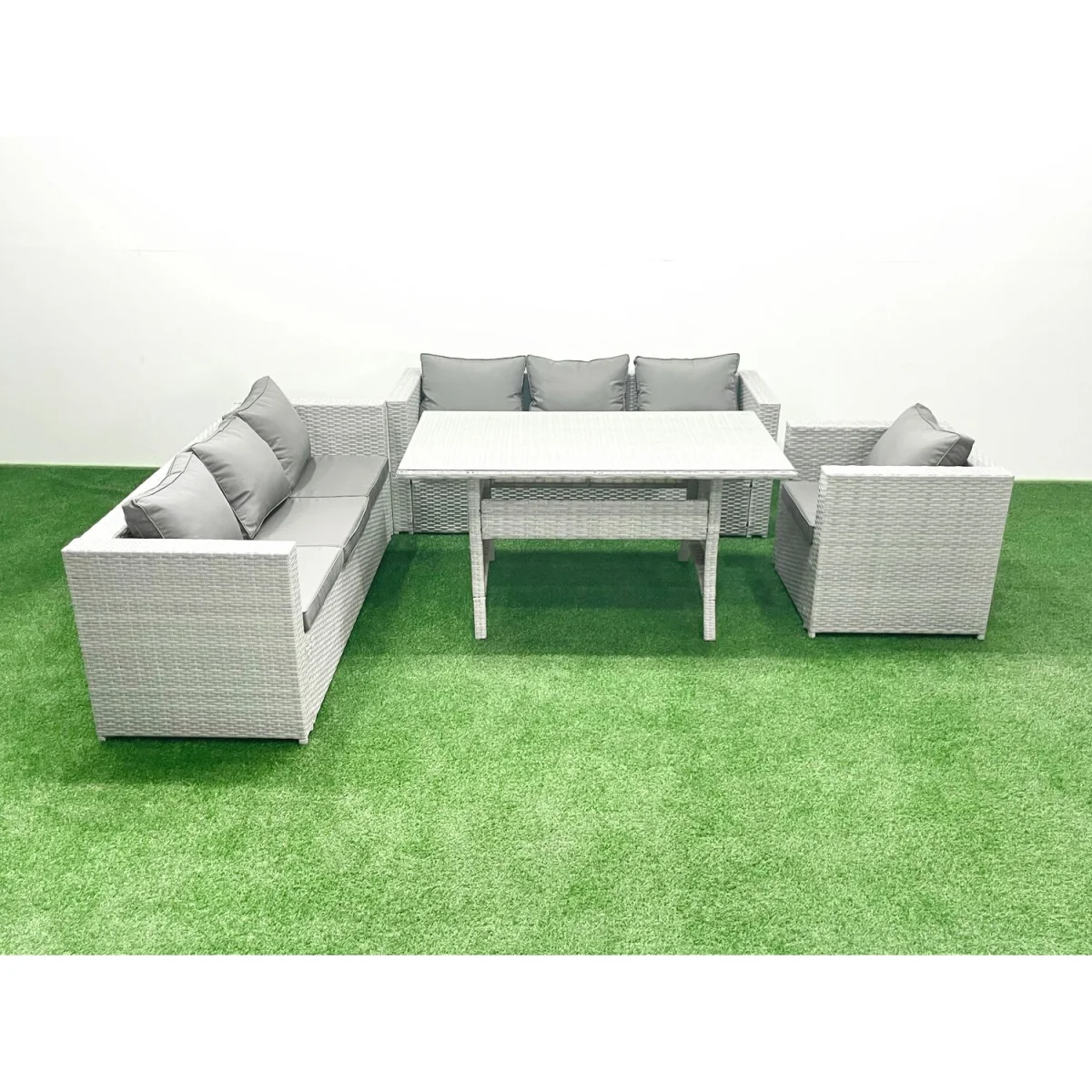 Fimous 4-Piece Outdoor Rattan Sofa Set with Cushions, Seats 7, Light Grey Mixed - Light grey mixed rattan with dark grey fabric – image 5
