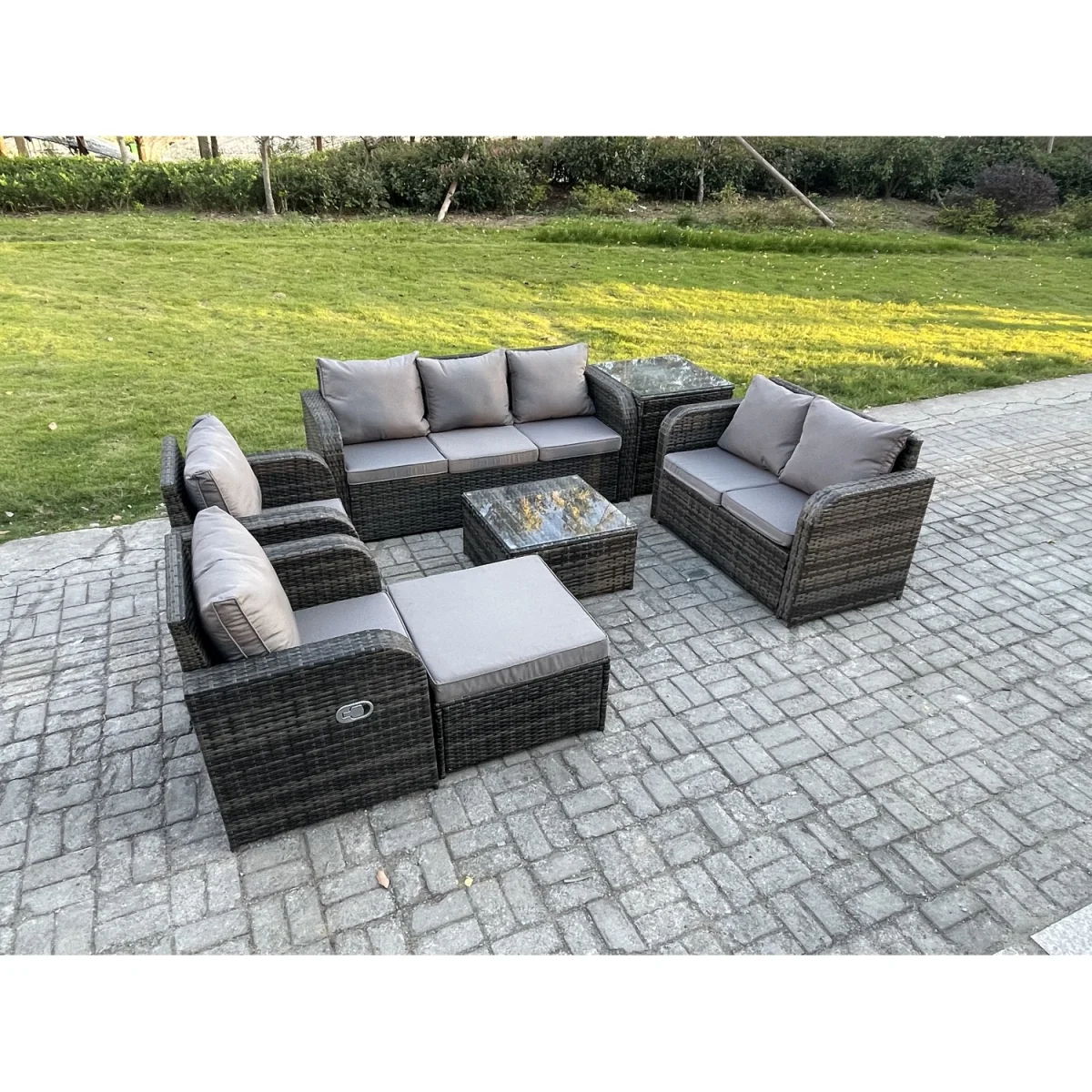 Fimous 8 Seater Outdoor Rattan Lounge Set Dark Grey Mixed - Dark grey mixed rattan with dark grey fabric – image 3