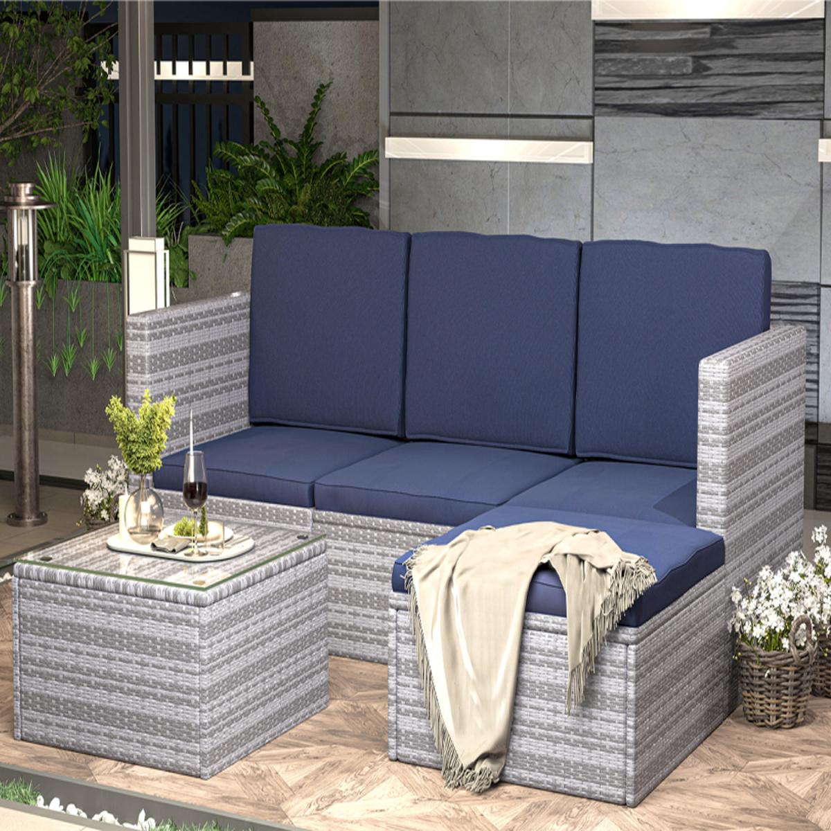 5 Piece Rattan Garden Patio Sofa Set - Grey / Cover – image 2