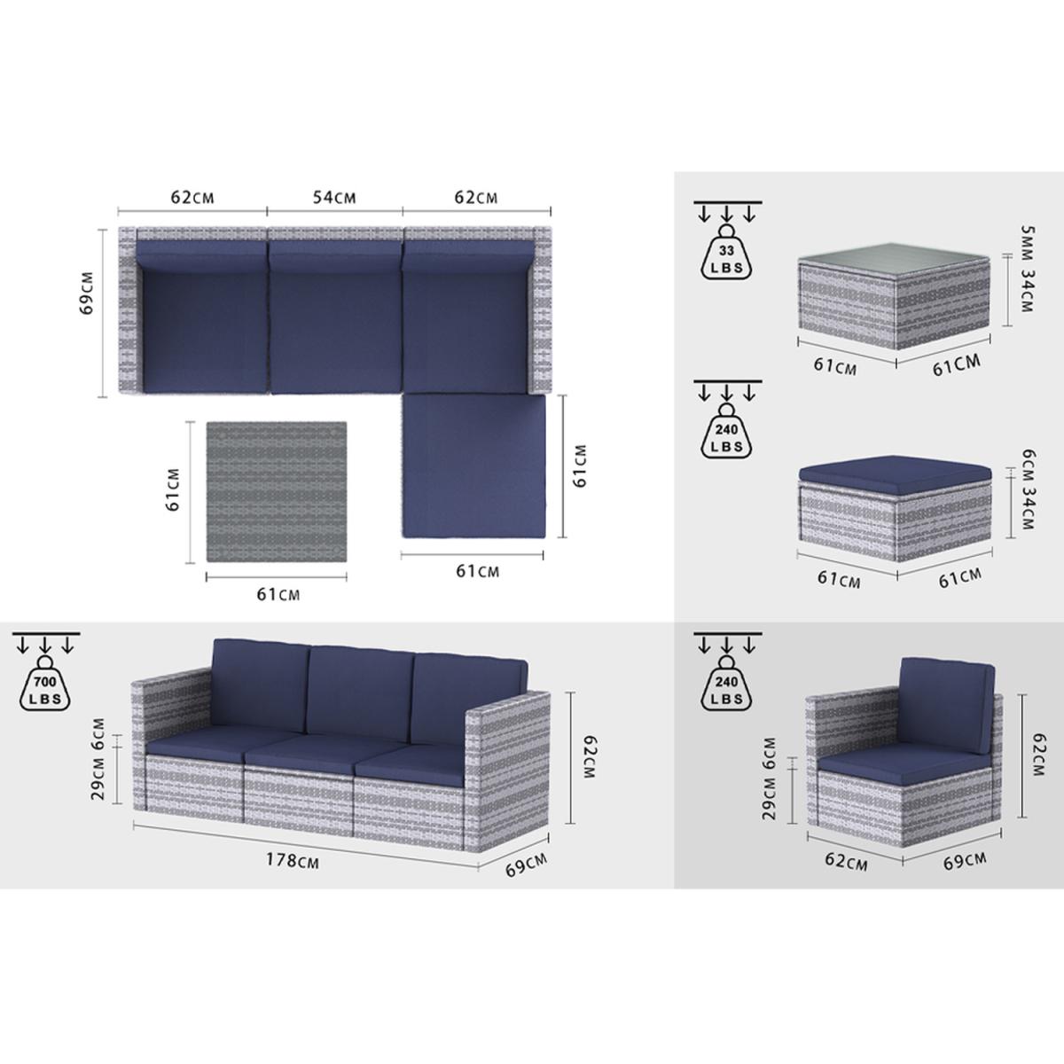 5 Piece Rattan Garden Patio Sofa Set - Grey / Cover – image 3