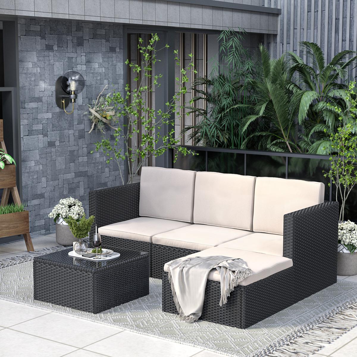 5 Piece Rattan Garden Patio Sofa Set - Grey / Cover – image 4