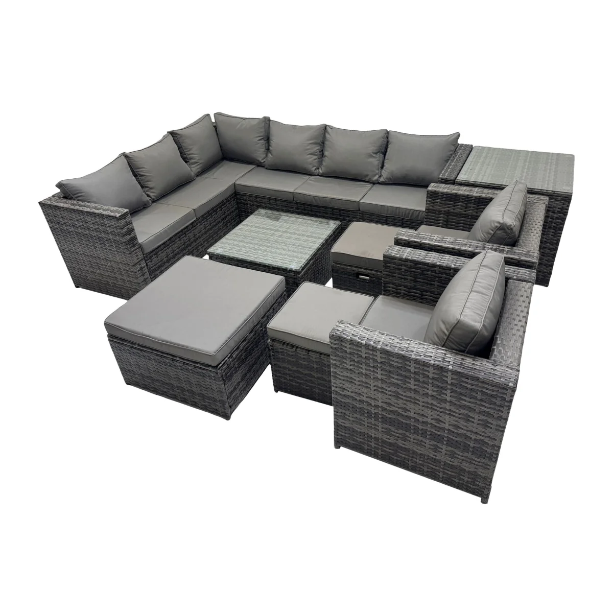 Fimous Rattan Garden Furniture 11-Seater Corner Sofa Set with Square Coffee Table, Dark Grey Mixed. - Dark Grey Mixed – image 1