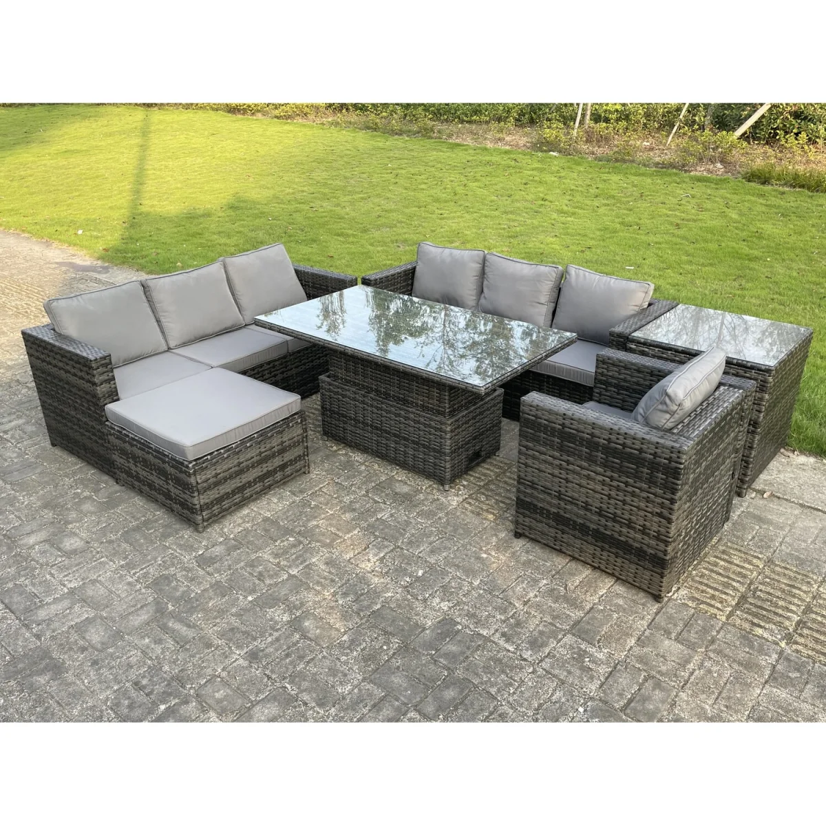 8 Seater¿Outdoor Rattan Sofa Set Rising Table Dark Grey Mixed - Dark Grey Mixed – image 2