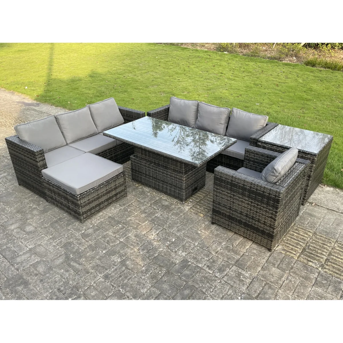 8 Seater¿Outdoor Rattan Sofa Set Rising Table Dark Grey Mixed - Dark Grey Mixed – image 3