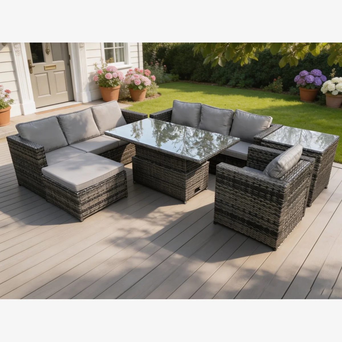 8 Seater¿Outdoor Rattan Sofa Set Rising Table Dark Grey Mixed - Dark Grey Mixed – image 1