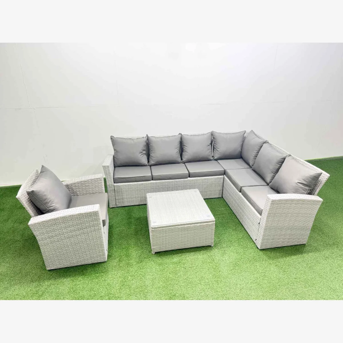 Fimous Rattan 7-Seater Garden Sofa Set with Armchair Light Grey Mixed - Light Grey Mixed – image 1