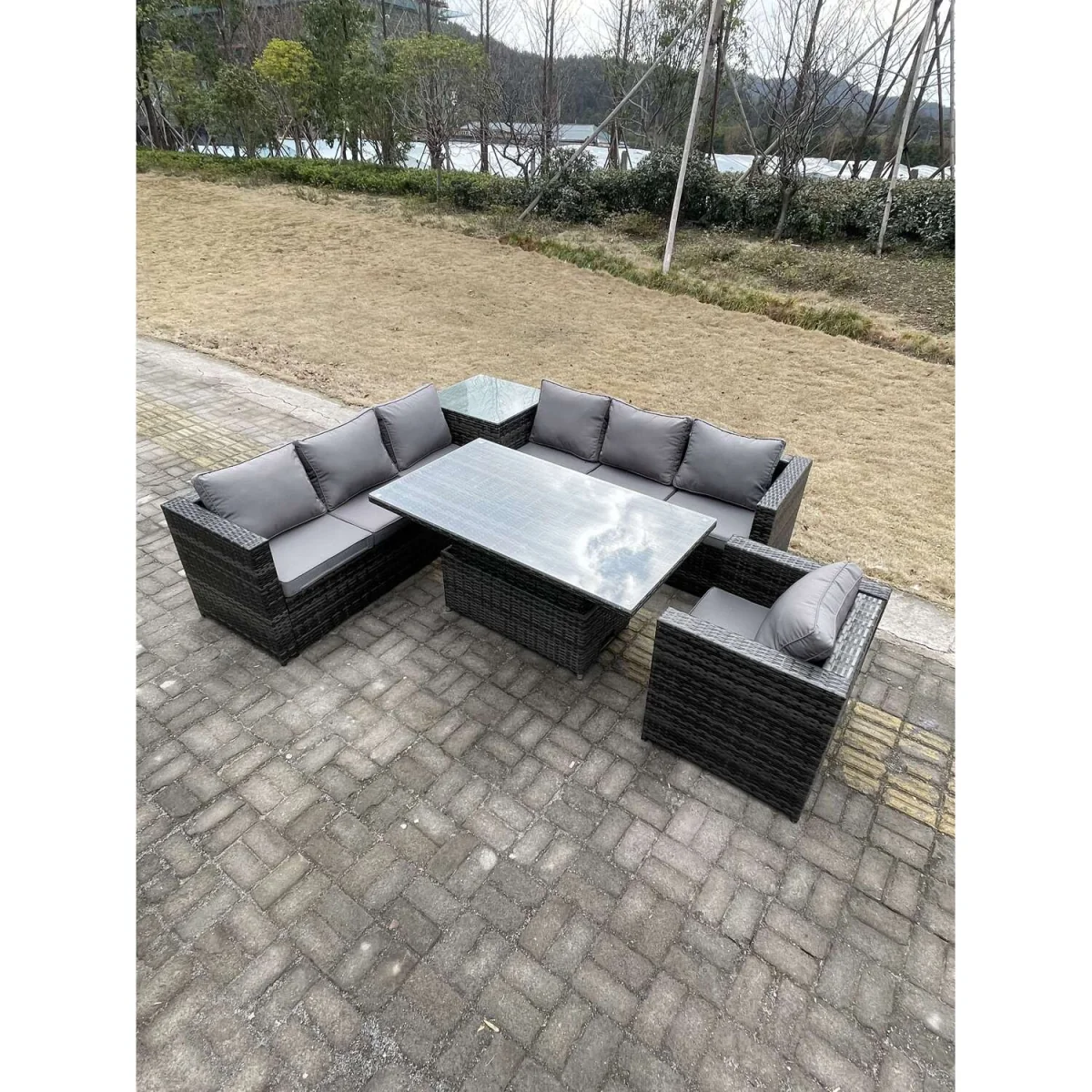 7 Seater PE Rattan Corner Sofa Set Garden Furniture Set - Dark Grey Mixed – image 2