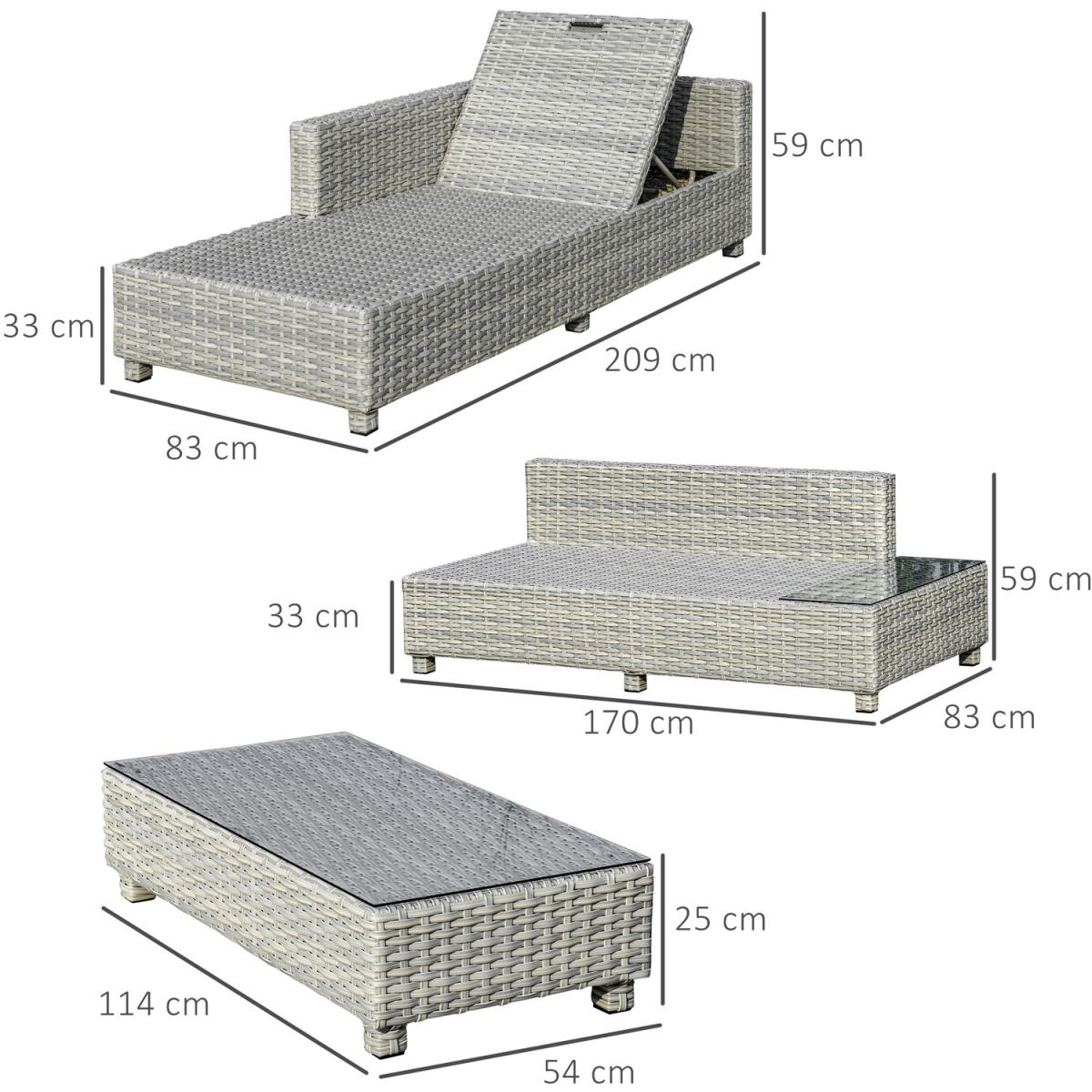 3 Pieces Outdoor PE Rattan Sofa Set - Grey – image 5