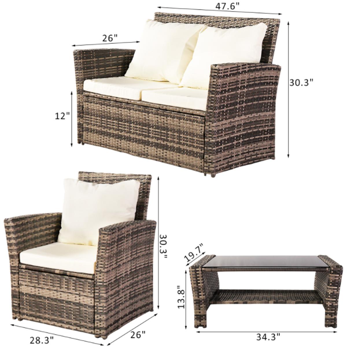 4 Seat Outdoor Garden Rattan Furniture Set - Grey – image 4