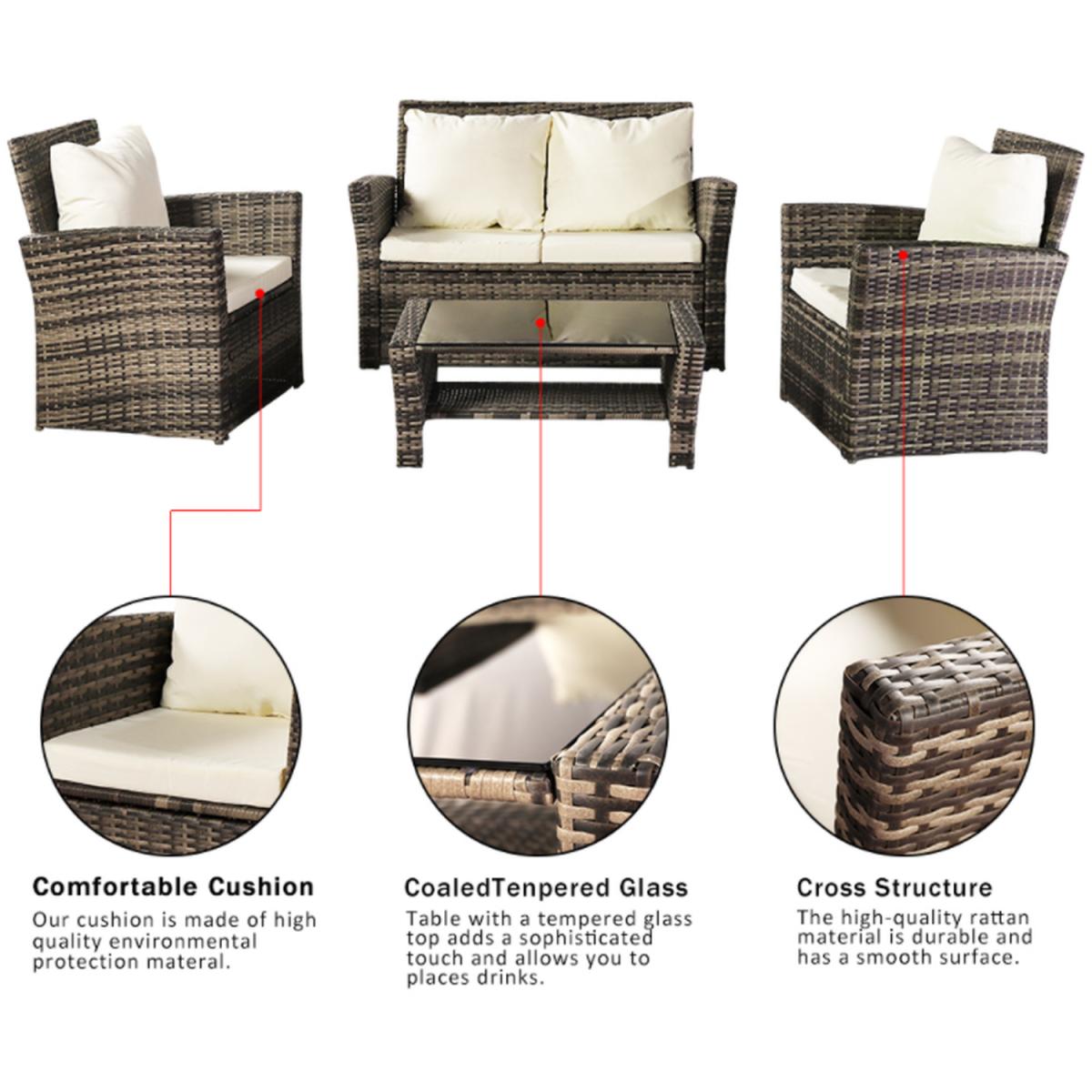 4 Seat Outdoor Garden Rattan Furniture Set - Grey – image 5