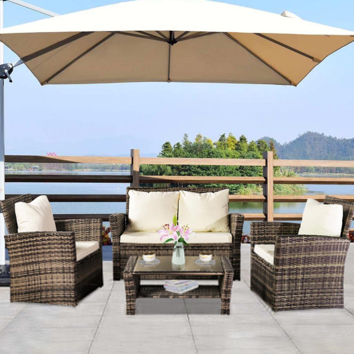 4 Seat Outdoor Garden Rattan Furniture Set - Grey – image 6