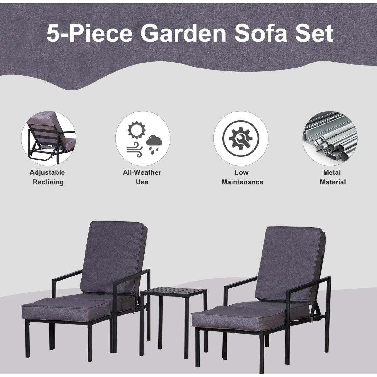 5pcs Garden Sectional Lounger Set - Grey – image 2
