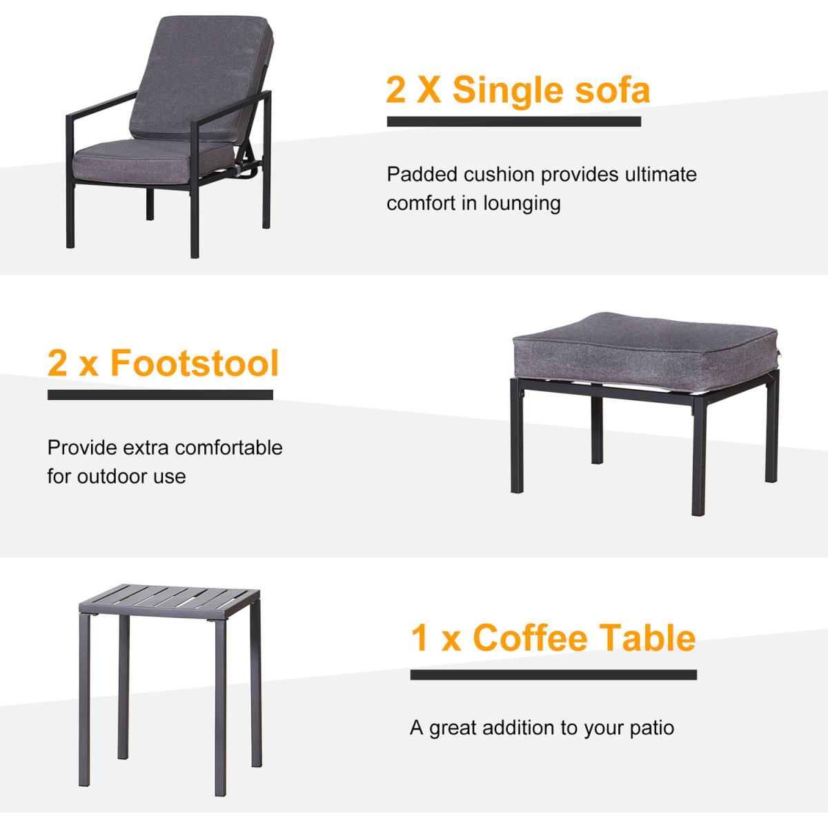 5pcs Garden Sectional Lounger Set - Grey – image 3
