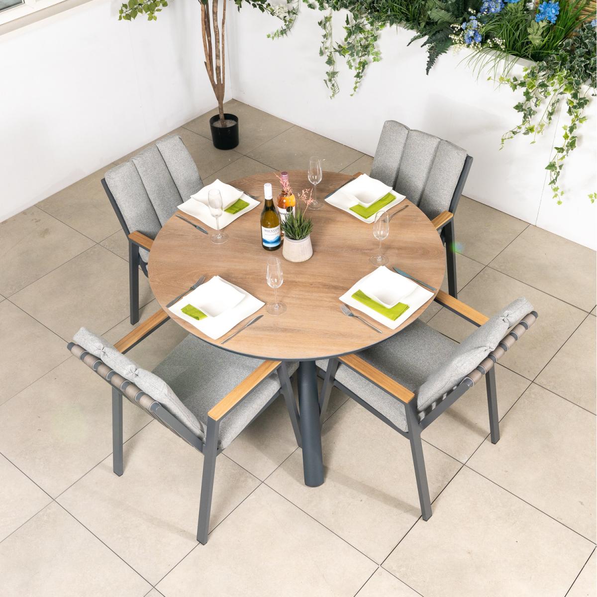 Barcelona 4 Seat Round Aluminium Garden Furniture Set - Grey