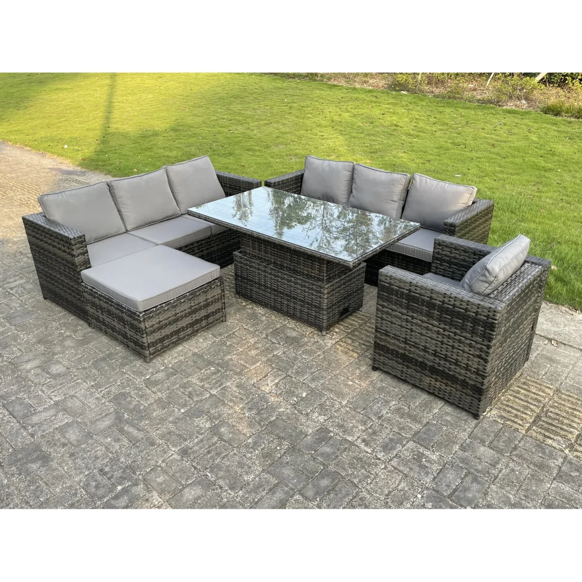 8 Seater¿Outdoor Rattan Garden Furniture Sofa Set Dark Grey Mixed - Dark Grey Mixed – image 4