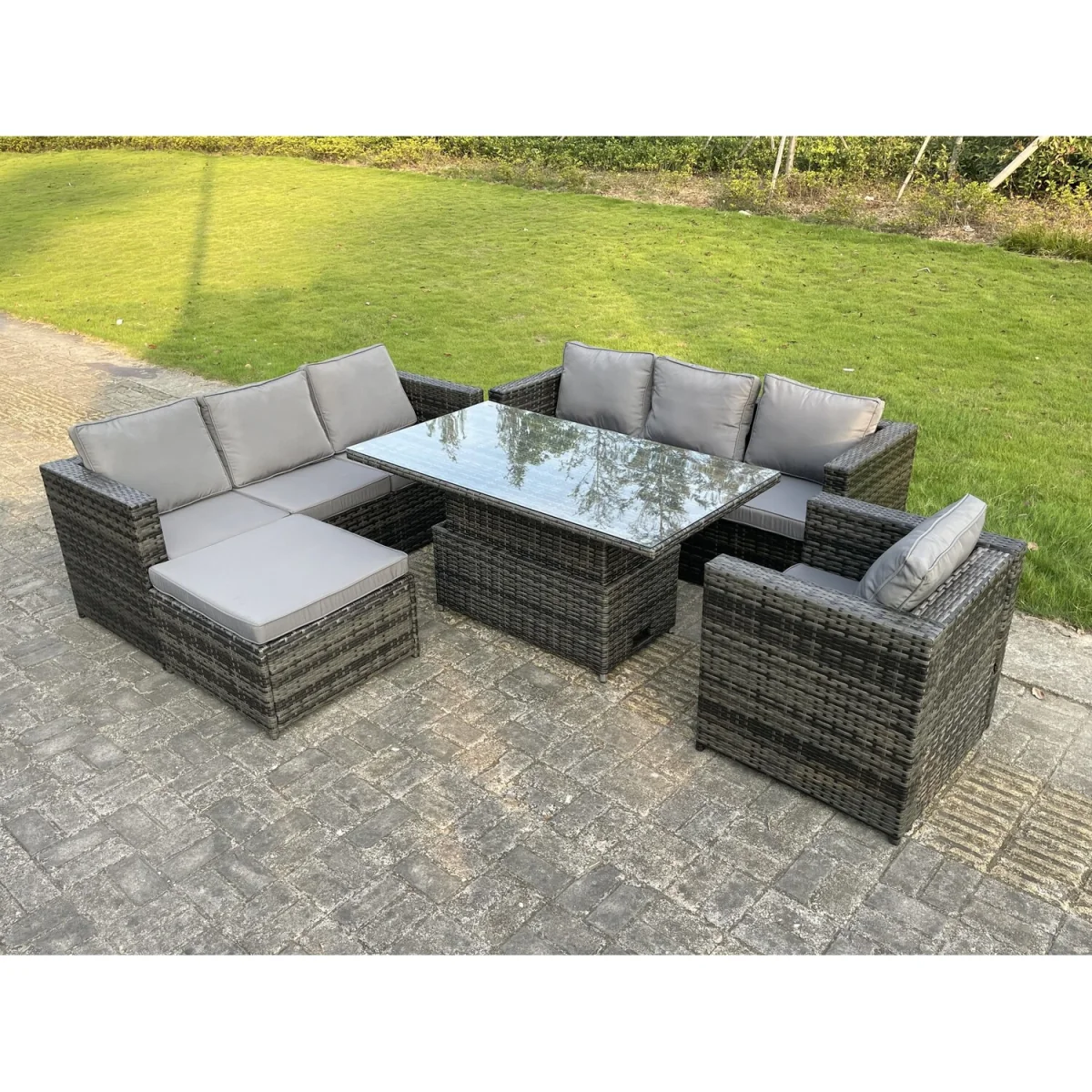 8 Seater¿Outdoor Rattan Garden Furniture Sofa Set Dark Grey Mixed - Dark Grey Mixed – image 5