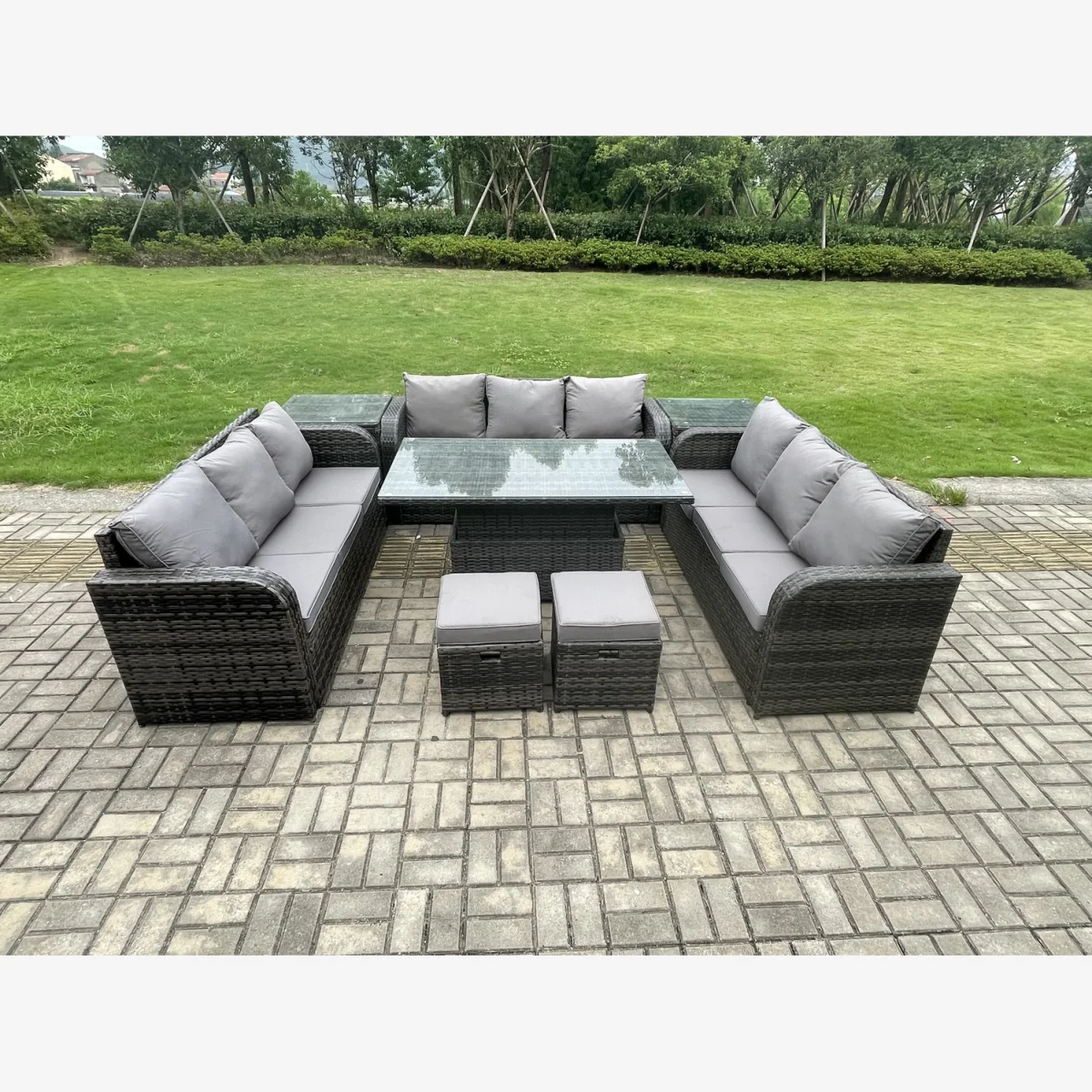Fimous 11-Seater Outdoor Rattan Lounge Set with Lift Table - Dark Grey – image 1