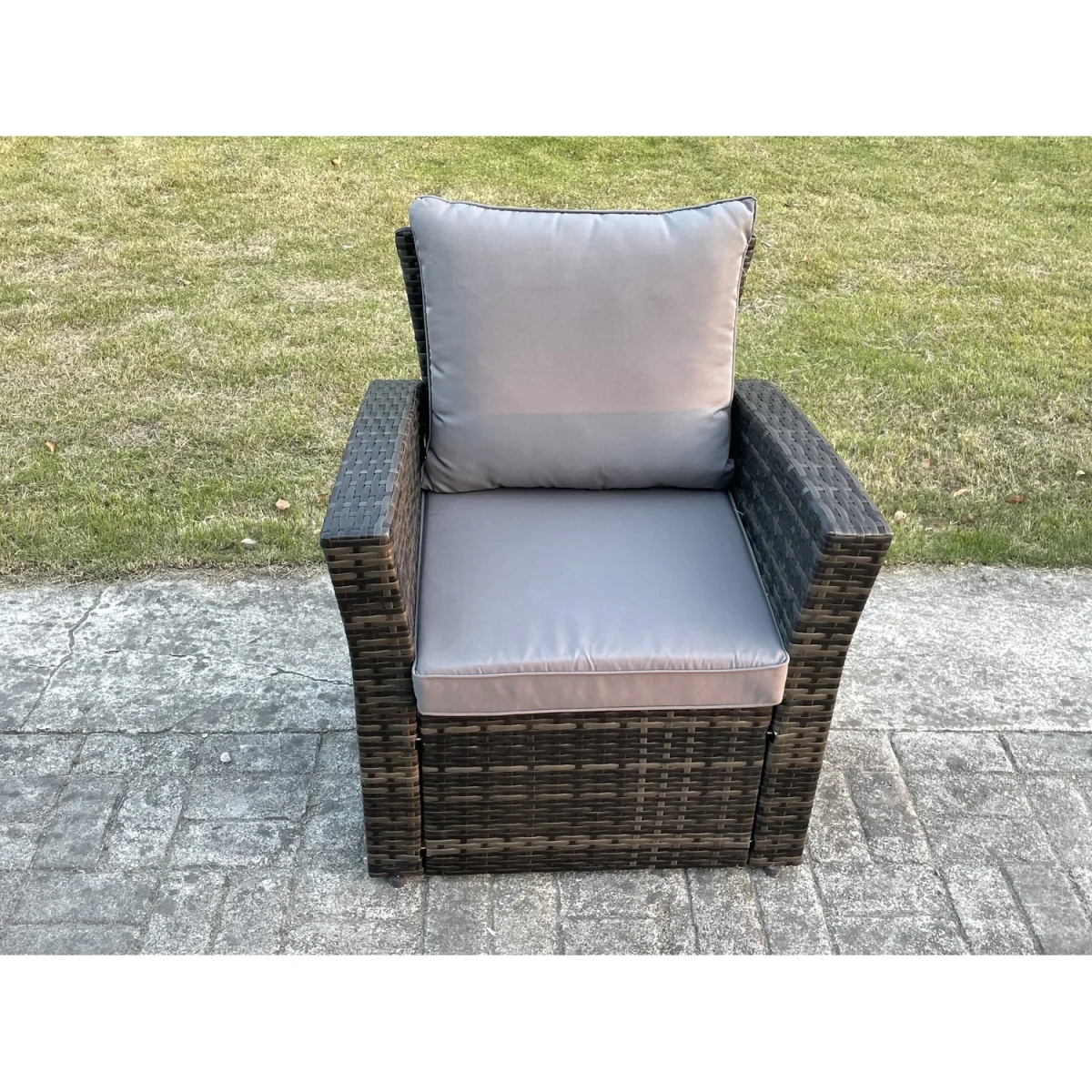 Fimous 9 Seater Garden Rattan Corner Dining and Lounge Set with Tempered Glass Table - Dark grey mixed rattan with dark grey fabric – image 2