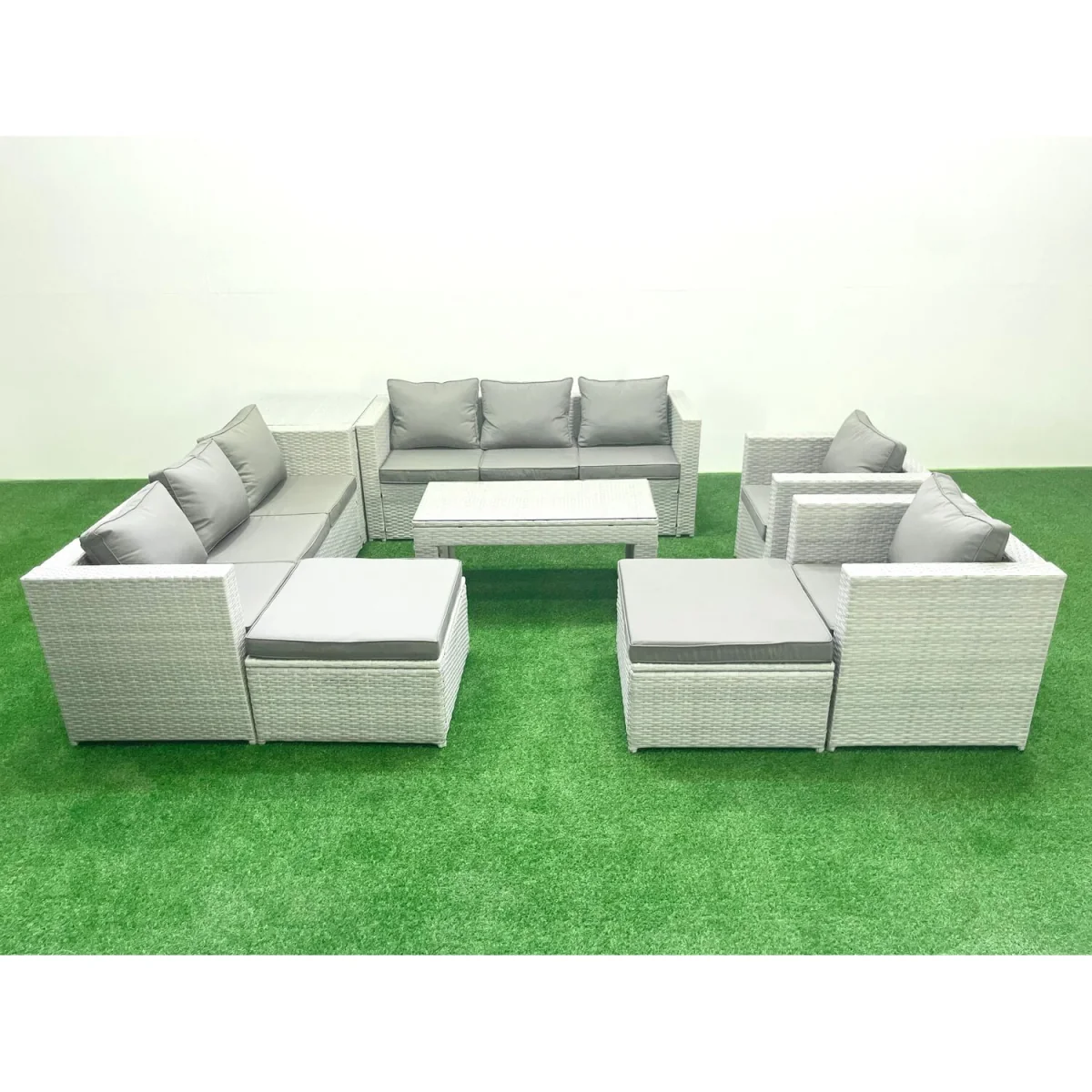 Fimous Outdoor Rattan Garden Sofa Set with 2 Sofas, 2 Armchairs, Oblong Table, Light Grey. - Light Grey Mixed – image 5
