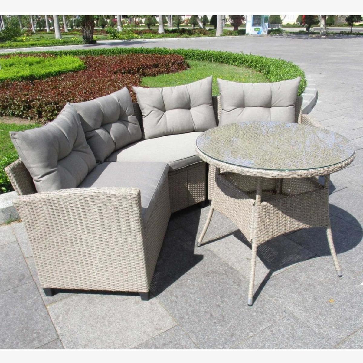 Albany Compact Rattan Corner Dining Set Oatmeal 5 Seater - Oatmeal – image 1